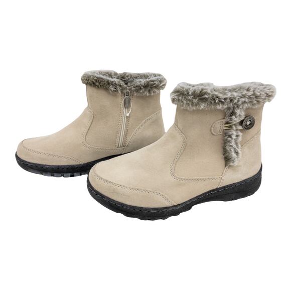Khombu Cream Tan Water Resistant Suede Fur Winter Ankle Boots Womens size 8 9 10 - Picture 3 of 9